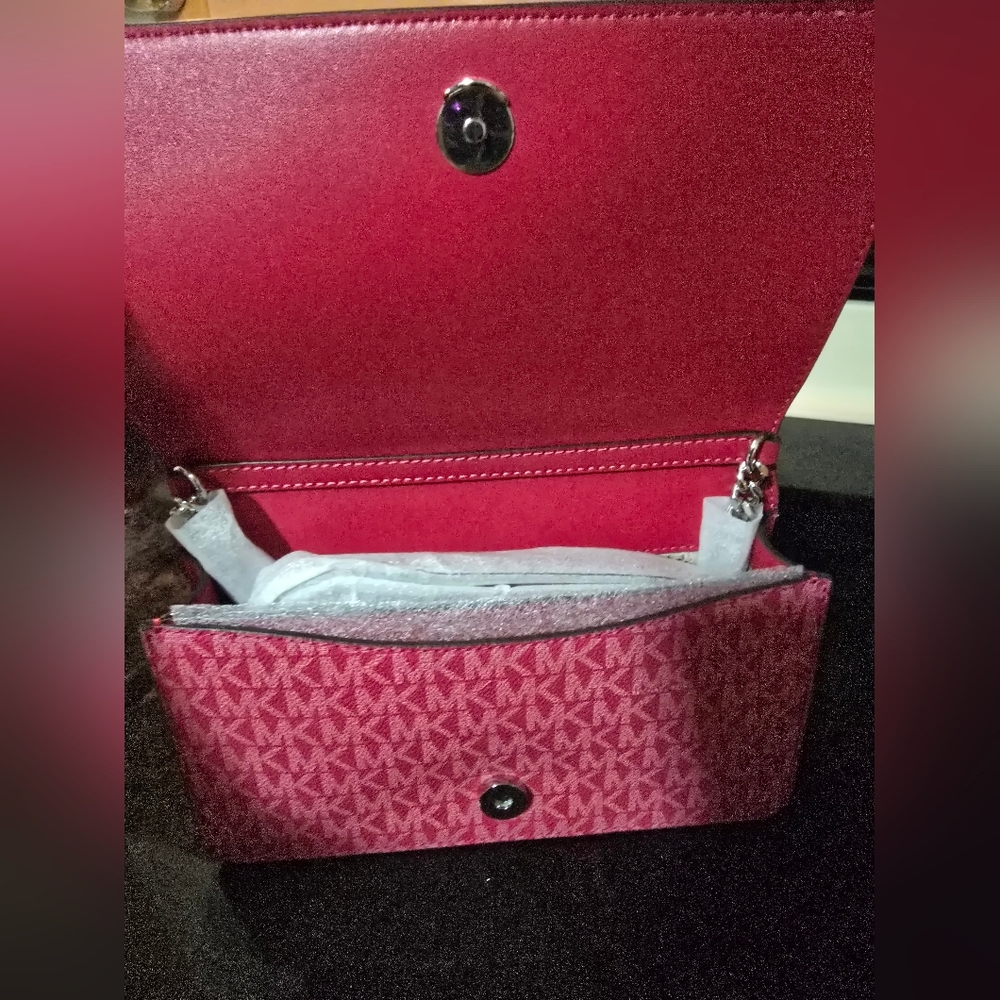 NWT Michael Kors Jet Set Crossbody bag- RASPBERRY PINK MK NEW - Picture 10 of 11